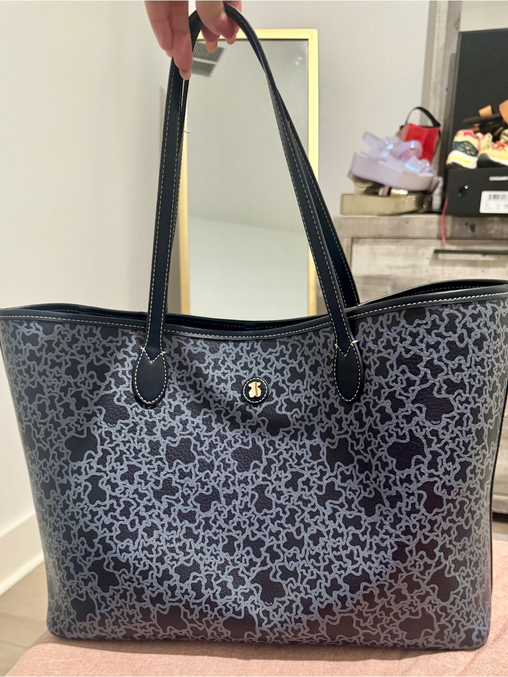 Tous Navy and Light Gray Patterned Tote Bag